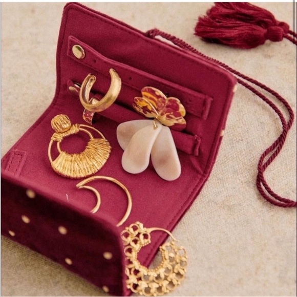 Sezane Accessories New Sezane Burgundy Velvet Jewelry Pouch Roll